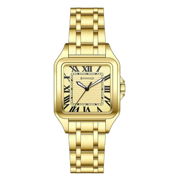 Men's Stainless Steel Square Watch with Roman Numerals 40mm Case